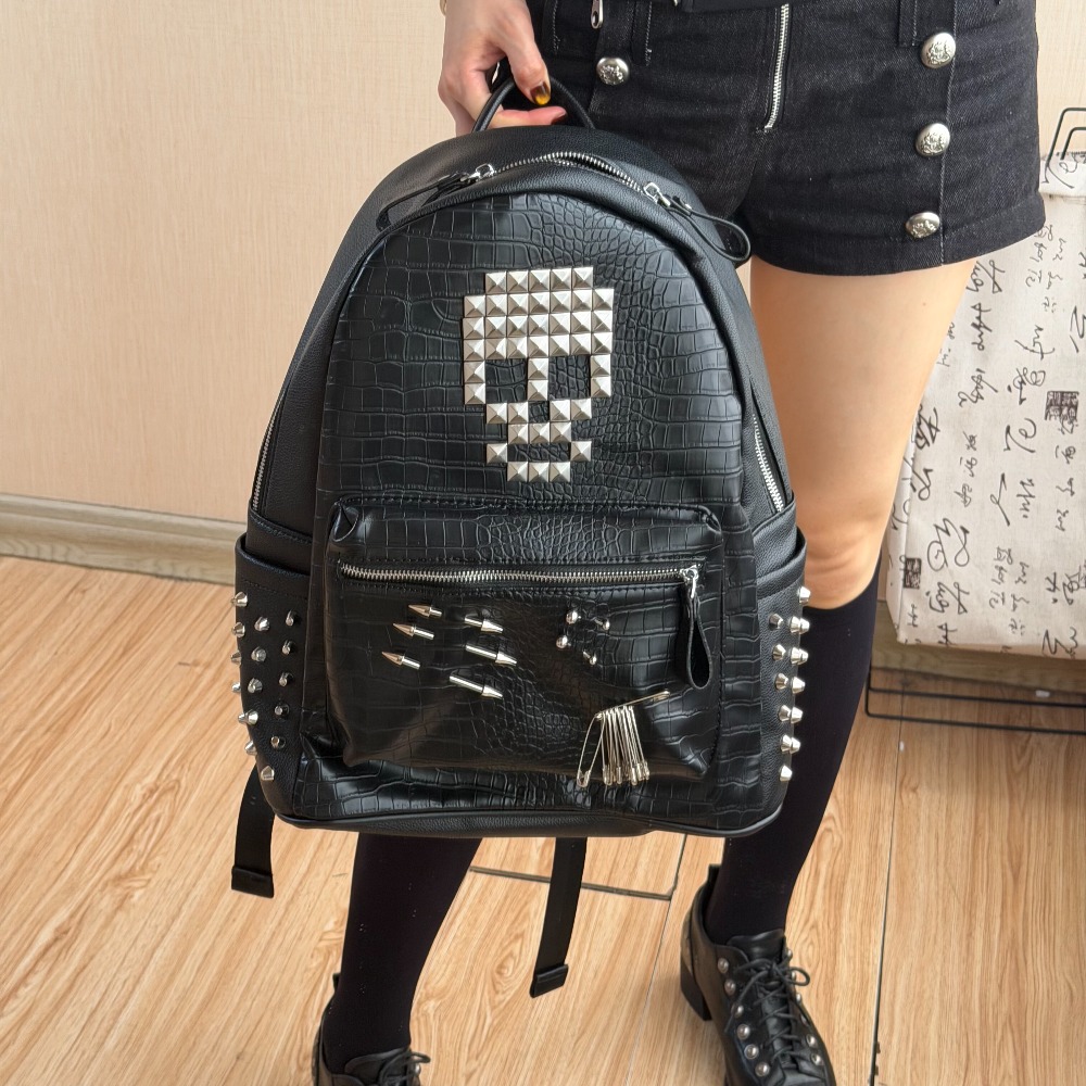 Mens Fashion Zip Up - حقيبة ظهر أصلية بنمط جلد التمساح