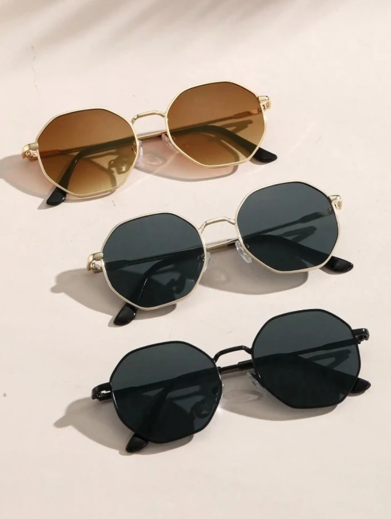 Men'S Fashion Round Glasses - 1/3 قطعة نظارات شمسية بإطار معدني