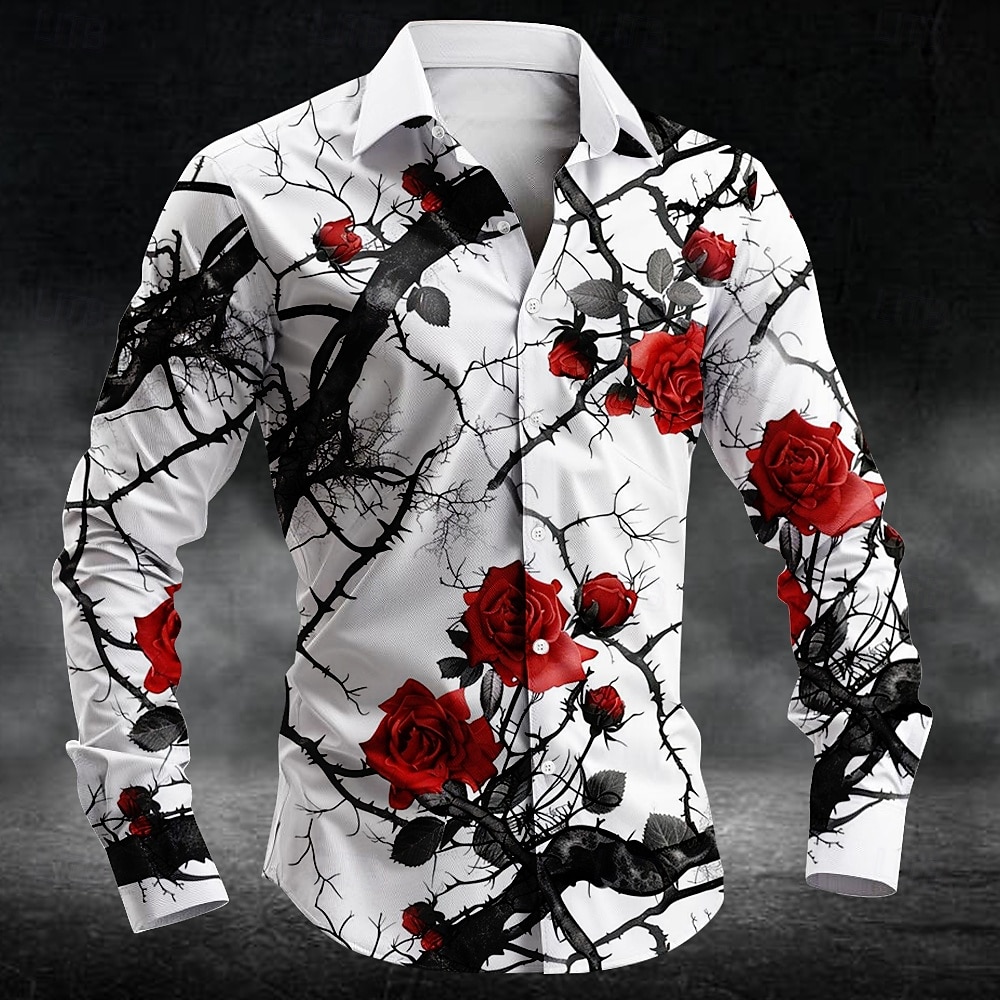 Men'S Fashion Undershirt - قميص رجالي بأكمام طويلة بتصميم زهرة