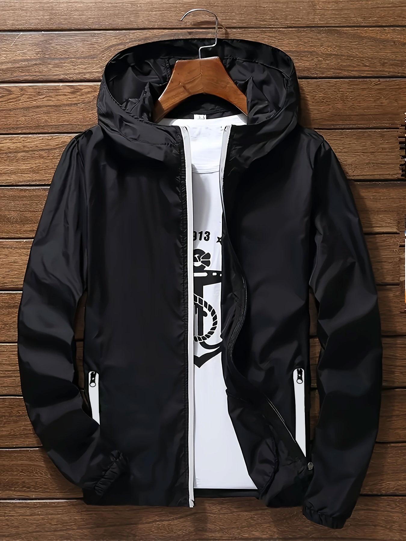 Mens Fashion Zip Up - سترة رجالية خفيفة الوزن بغطاء للرأس،
