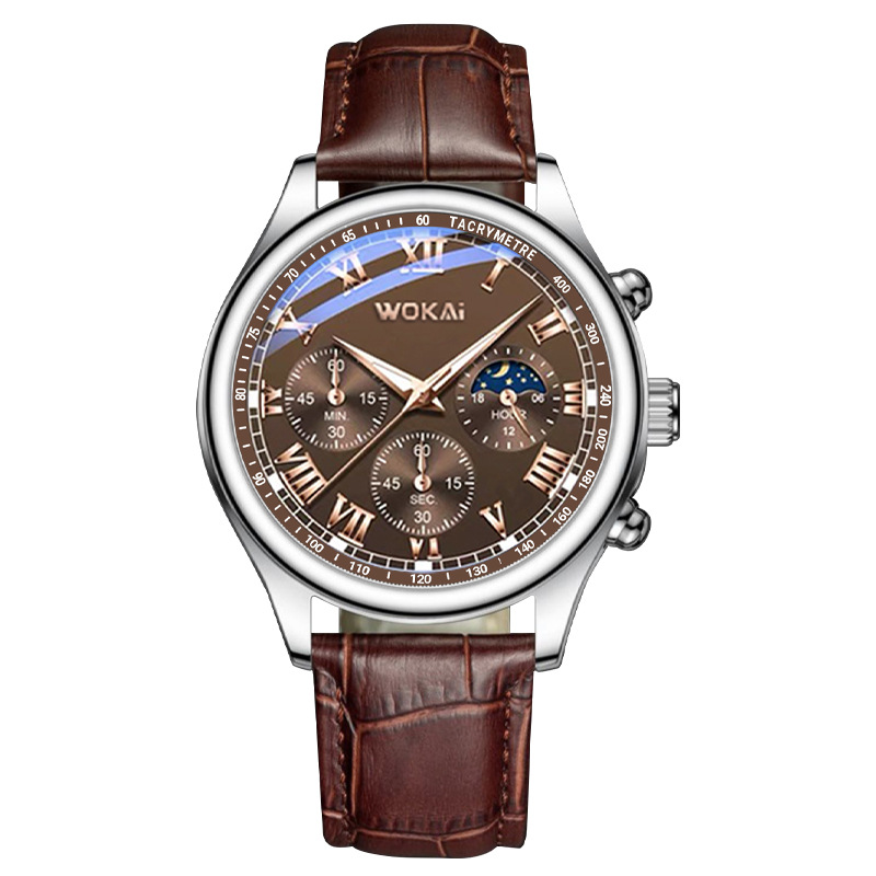 WOKAI-براون حزام من الجلد ساعة - مراجعة Men'S Fashion Quartz Watch Wokai وسعره