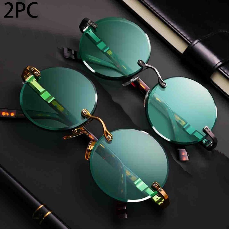 نظارات شمسية كلاسيكية بدون إطا - مراجعة Men'S Fashion Round Glasses وسعره