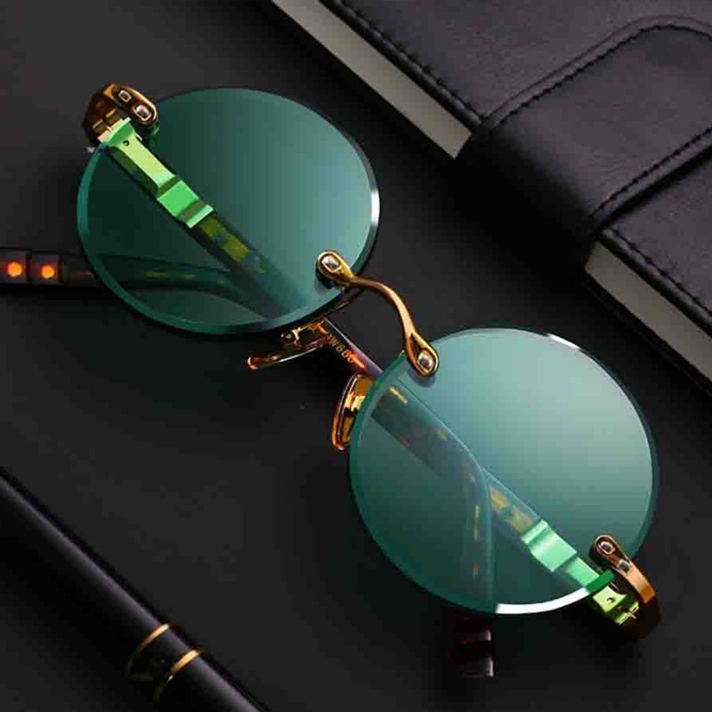 نظارات شمسية كلاسيكية بدون إطا - مراجعة Men'S Fashion Round Glasses وسعره