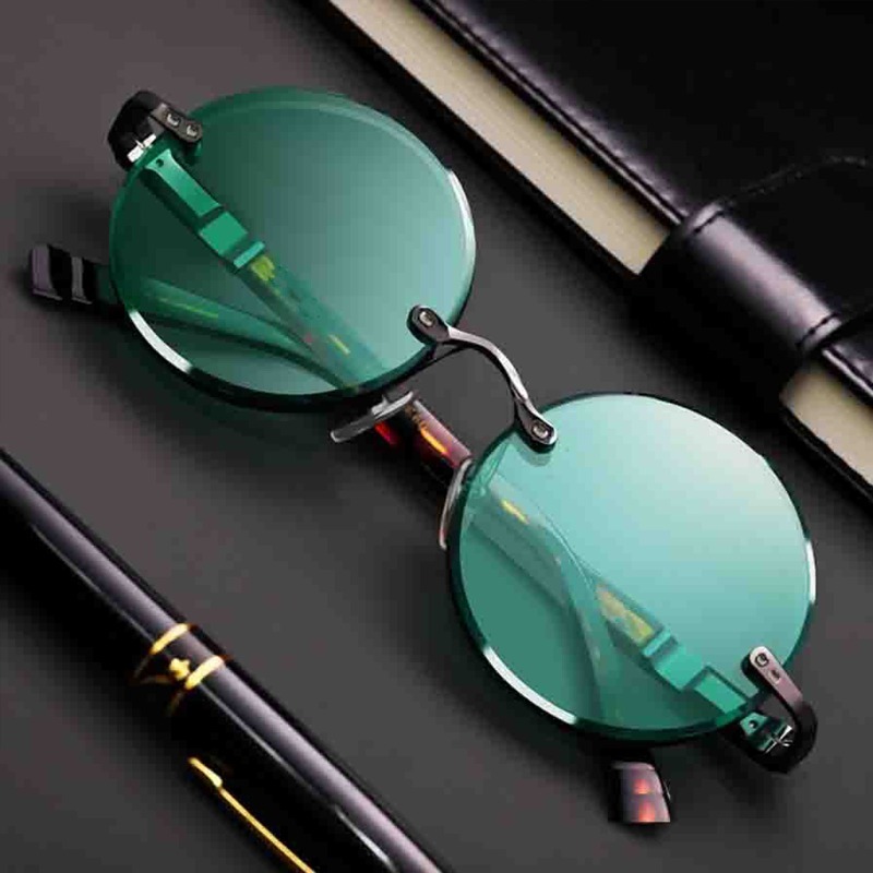 نظارات شمسية كلاسيكية بدون إطا - مراجعة Men'S Fashion Round Glasses وسعره